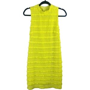 J. CREW Women Yellow Sheath Dress US 4  Fringe Lace Sleeveless Knee Leng…